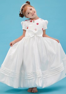 White Scoop Floor-length Taffeta Sash Flower Girl Dress
