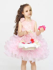 Beautiful Scoop Laced and Ruffled Short Flower Girl Dress in Organza 