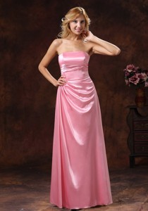 Rose Pink Elastic Woven Satin Strapless Prom Dress
