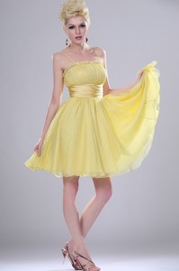 Pretty Yellow Mini Length Prom Dress With Spaghetti Straps