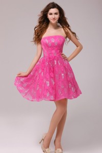 Hot Pink Strapless Knee-length Prom Dress