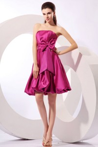 Strapless Fuchisa Prom Dress With Bow Knot Knee-length