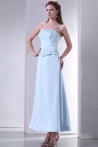 Light Blue Empire Spaghetti Straps Prom Dress with Embroidery