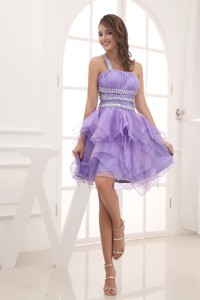 One Shoulder Lavender Beading And Ruching Short Prom Dress