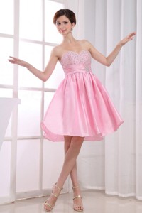 Beading Pink Sweetheart Taffeta Knee-length Prom Dress