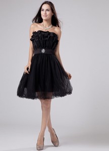 Sashesribbons Strapless Mini-length Prom Dress Black Tulle