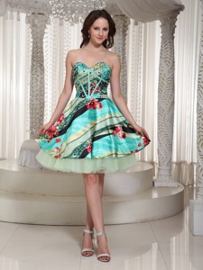 Printing Sweetheart Prom Dress Wtih Mini-length Beading