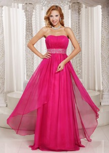 Hot Pink Column Strapless Beading And Ruch Prom Dress Party Style