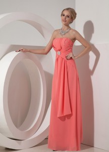 Watermelon Red Strapless Chiffon Prom Dress With Beading