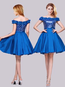 Beautiful Off the Shoulder Royal Blue Prom Dress with Appliques and Sequins