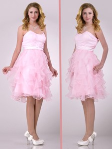 Lovely Empire Baby Pink Knee Length Prom Dress with Ruffles