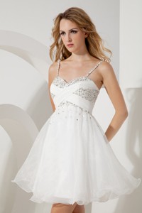 White Pricess Straps Beading Short Prom Homecoming Dress Mini-length Organza