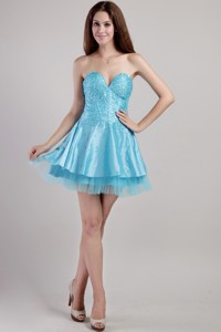 Aqua Blue Sweetheart Mini-length Taffeta Beading And Sequins Prom Cocktail Dress
