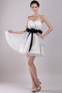 White Princess Sweetheart Mini-length Organza Ruffles Prom Dress