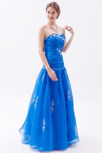 Blue Princess Sweetheart Prom Dress Organza Embroidery With Beading Floor-length
