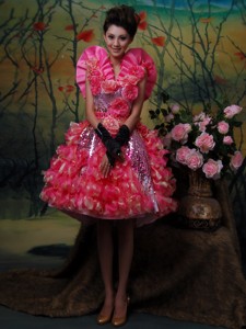 Paillette Over Skirt Strapless Sequins Mini-length Prom Dress Mermaid Hot Pink