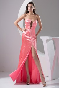 Sheath Beading and High Slit Decorated Prom Gowns with Cool Neckline