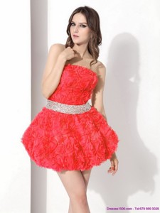 Strapless Short Prom Dress With Rolling Flowers And Beading