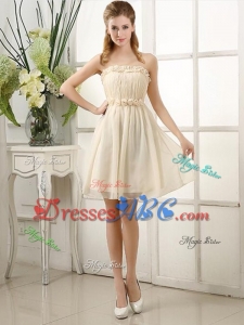 Champagne Knee-length Hand Made Flowers Dama Dress with Strapless