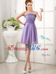 Fashionable Strapless Knee-length Hand Made Flowers Dama Dress for Quinceanera