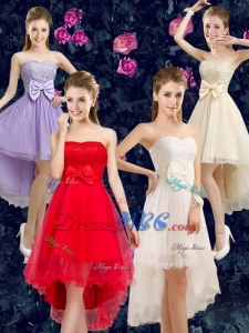 Gorgeous High-low Sweetheart Dama Dresses with Bowknot and Lace