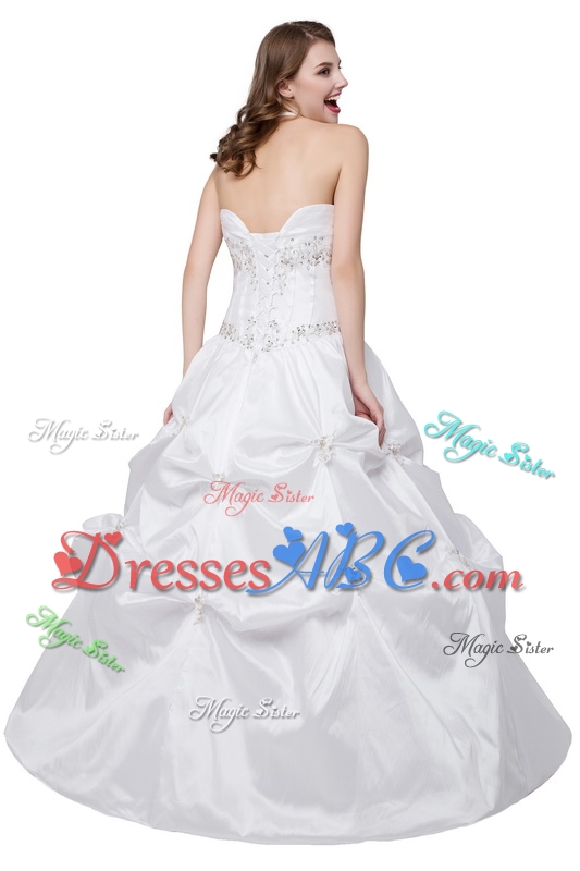 Elegant Puffy Halter Taffeta Beaded and Bubbles Quinceanera Dress in White