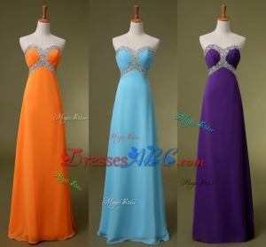 Cheap In Stock Bridesmaid Dresses Sweetheart Beads A Line Chiffon Summer Orange Purple Sky Blue Maid