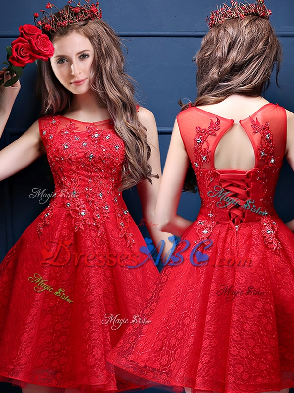 New Style Scoop Red Dama Dresses with Lace