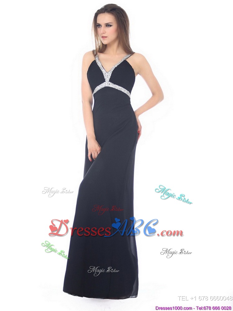 Exquisite Floor Length Beading Black Celebrity Dress