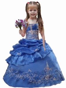 Blue Ball Gown Appliques Pick-ups Little Girl Pageant Dress