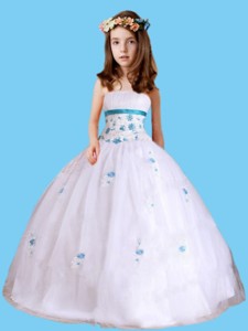 Beautiful Ball Gown Strapless Little Girl Pageant Dress with Appliques 