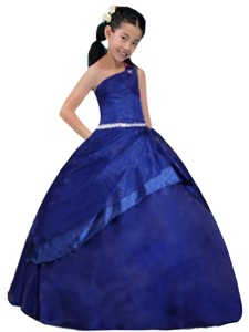 One Shoulder Ball Gown Ruching One Shoulder Little Girl Pageant Dress 