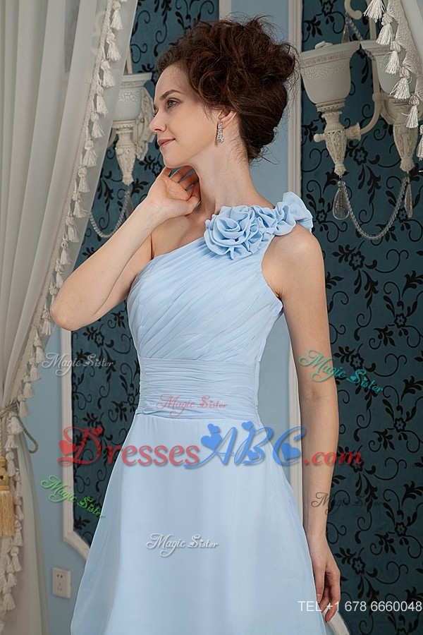 Baby Blue Sweet 16 Dress Under 100 Pricess One Shoulder Chiffon Hand Made Flowers
