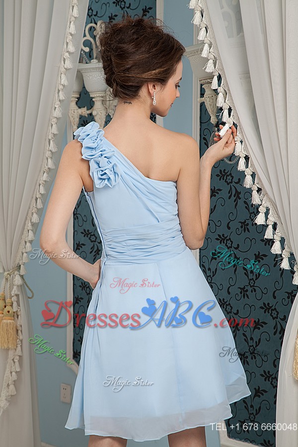 Baby Blue Sweet 16 Dress Under 100 Pricess One Shoulder Chiffon Hand Made Flowers
