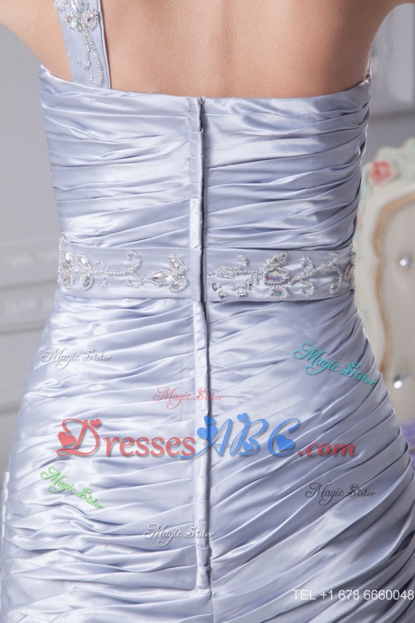 Ruching One Shoulder Prom Gowns with Beaded and Appliqed Sash