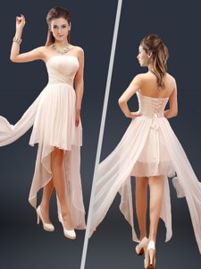 Cheap Champagne Asymmetrical Cocktail Dress With Ruching