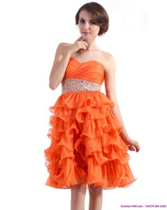 Knee Length Prom Dress With Rhinestones And Ruffled Layers