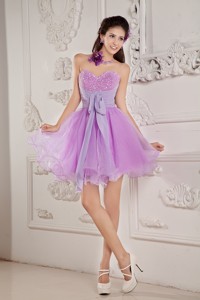 Cute Lavender Princess Sweetheart Prom Homecoming Dress Mini-length Organza Beading