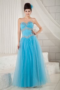 Popular Aqua Blue Prom Dress Sweetheart Tulle Beading Floor-length
