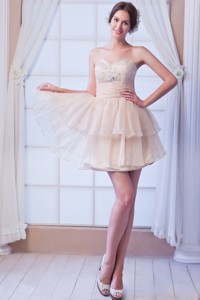Champagne Sweetheart Prom Dress Beading Satin And Organza Mini-length