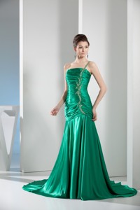 Green One Shoulder Column Ruching Prom Gowns For Party