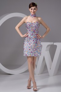 Strapless Mini Prom Dress With Colorful Rhinestone Over Skirt