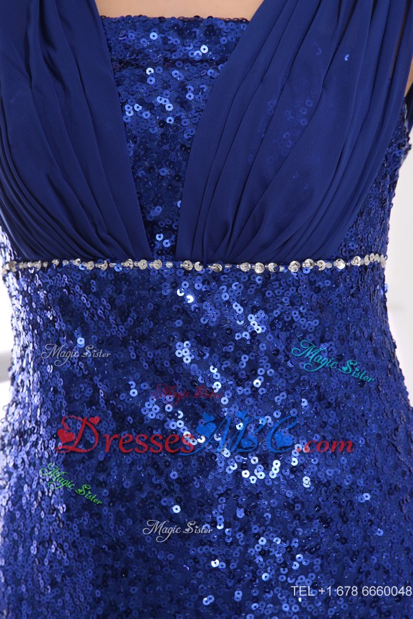 Royal Blue Sequin Square Ruching Prom Dress