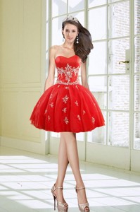 Hot Sale Ball Gown Sweetheart Appliques Red Homecoming Dress