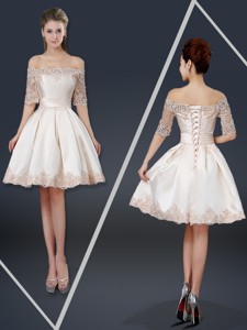 New Arrivals Off The Shoulder Appliques Champagne Short Homecoming Dress