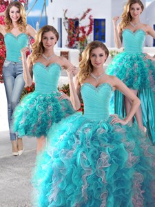 Discount Baby Blue And White Detachable Quinceanera Dress With Beading And Ruffles