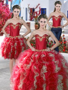 Beautiful Applique And Ruffled Detachable Quinceanera Dress In Organza