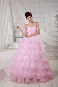 Baby Pink Ball Gown Sweetheart Floor-length Organza Beading Quinceanea Dress