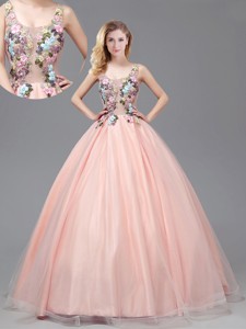 Lovely See Through Criss Cross Prom Gown with Applique Decorated Bodice