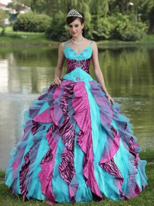 Organza Straps Beading Colorful Quinceanera Dress
